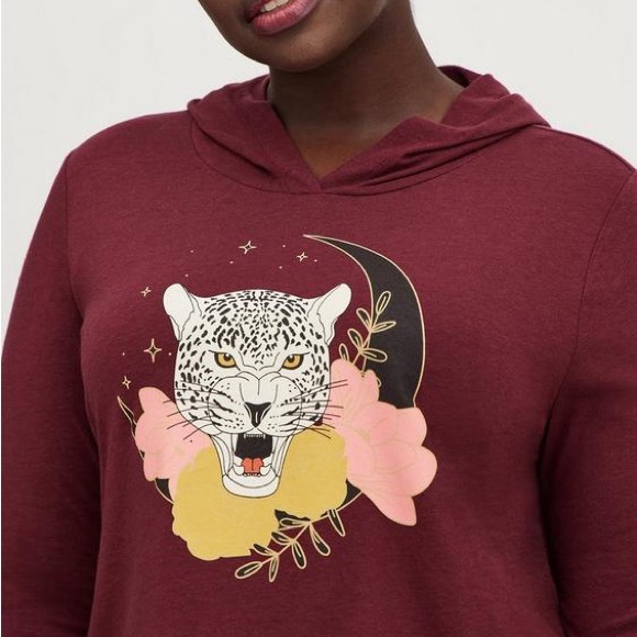 Hoodie Tee - Triblend Jersey Floral Cheetah Wine - Picture 3 of 3